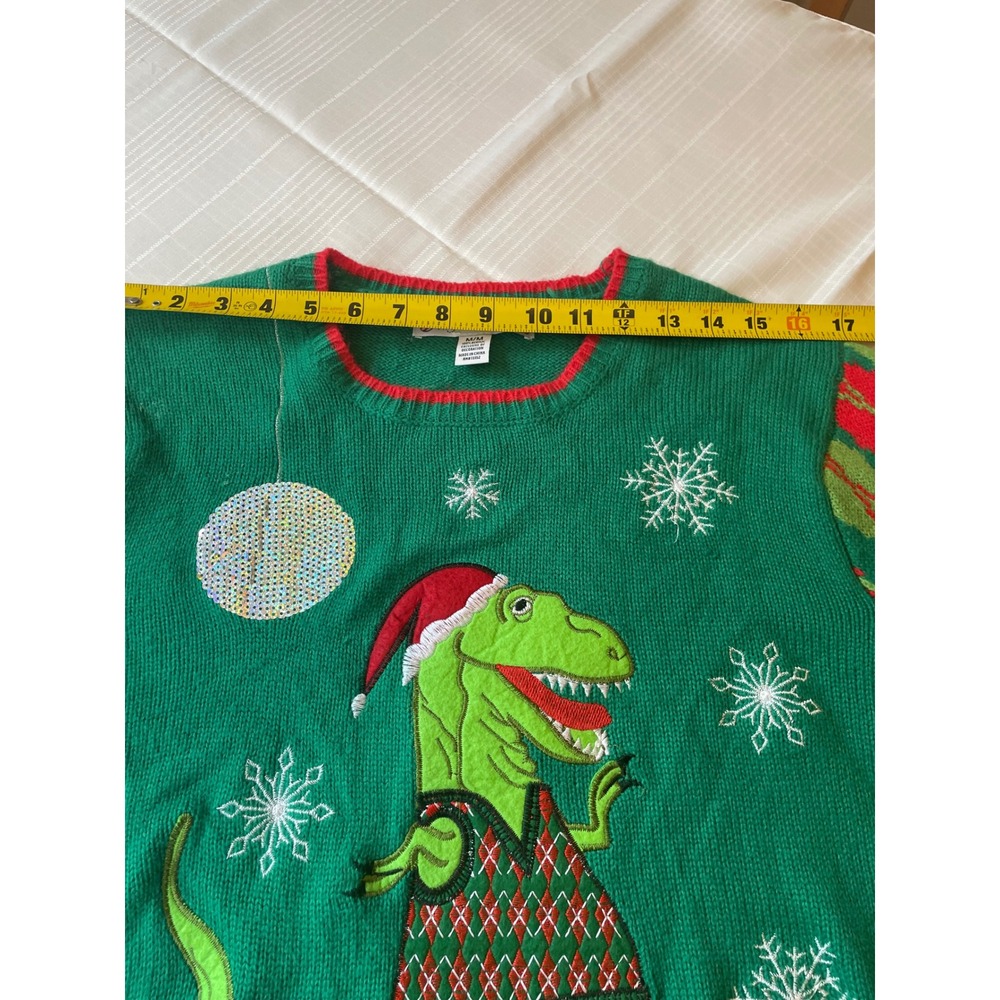 Jolly Sweaters Dinosaur Christmas Sweater Holiday Party Green Red M/M‎ - Picture 5 of 6